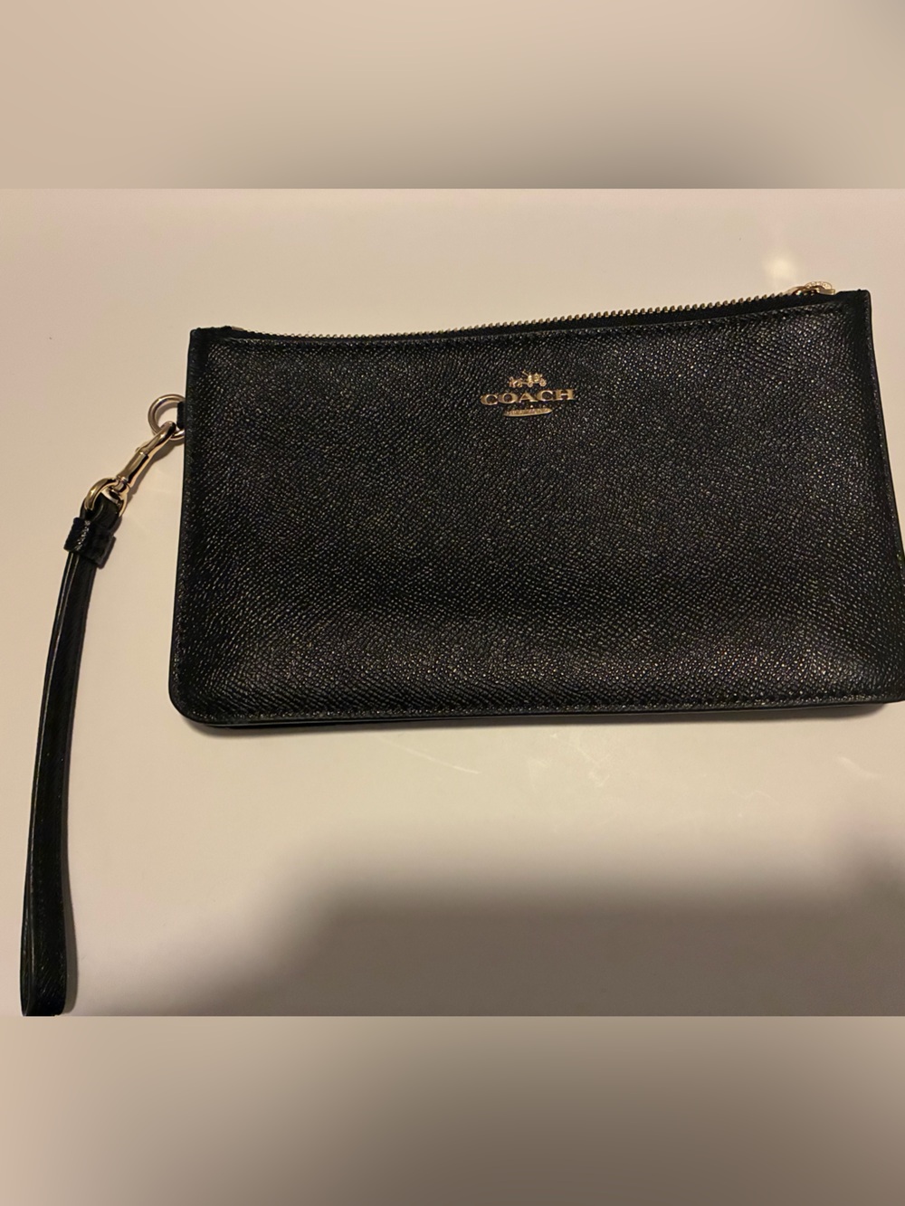 Coach Black Leather Wristlet with Gold Logo